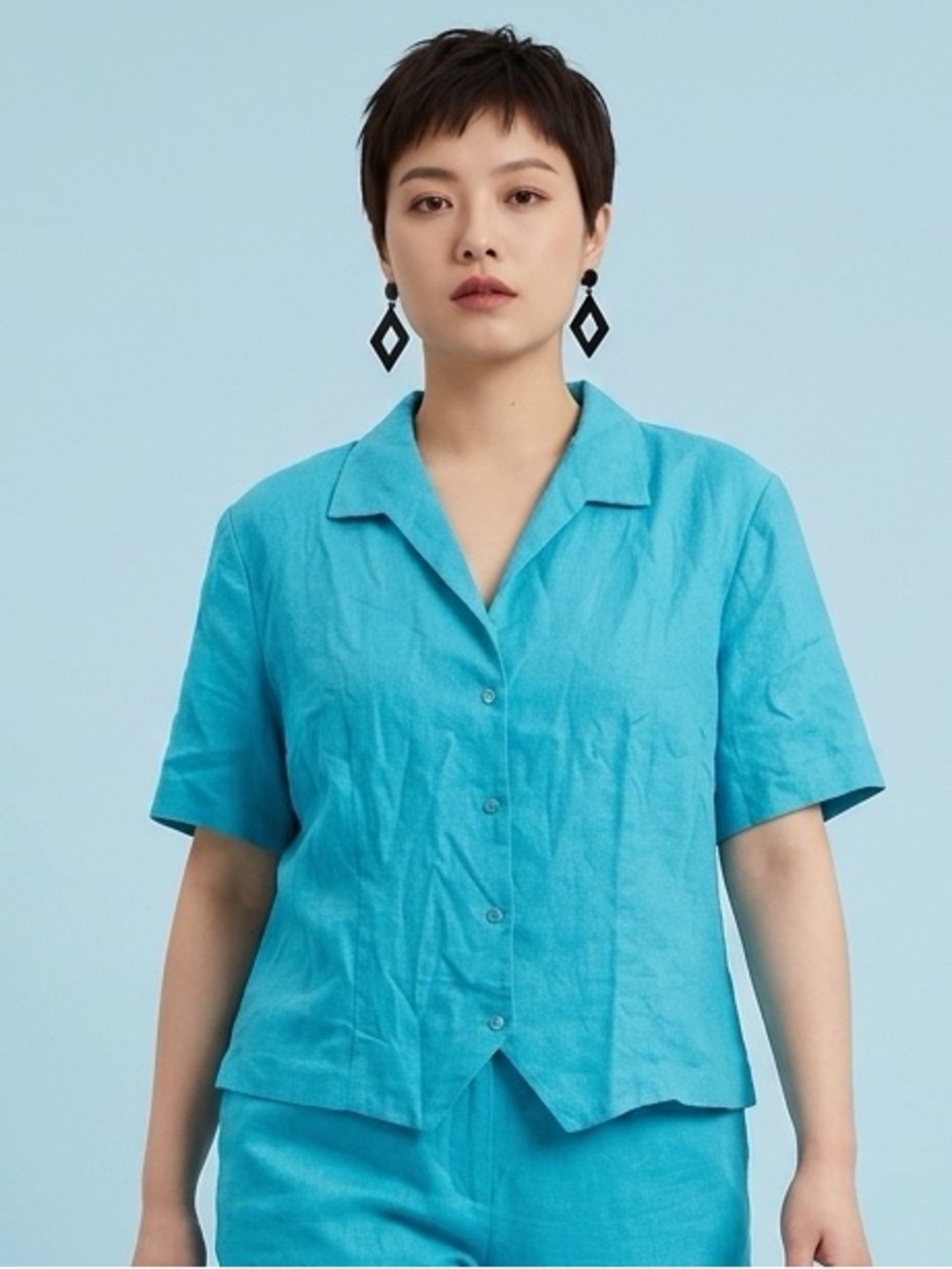 Vintage D.W. Studio 90s Plus Size Teal Button Down Collard Blouse Top - Size 16